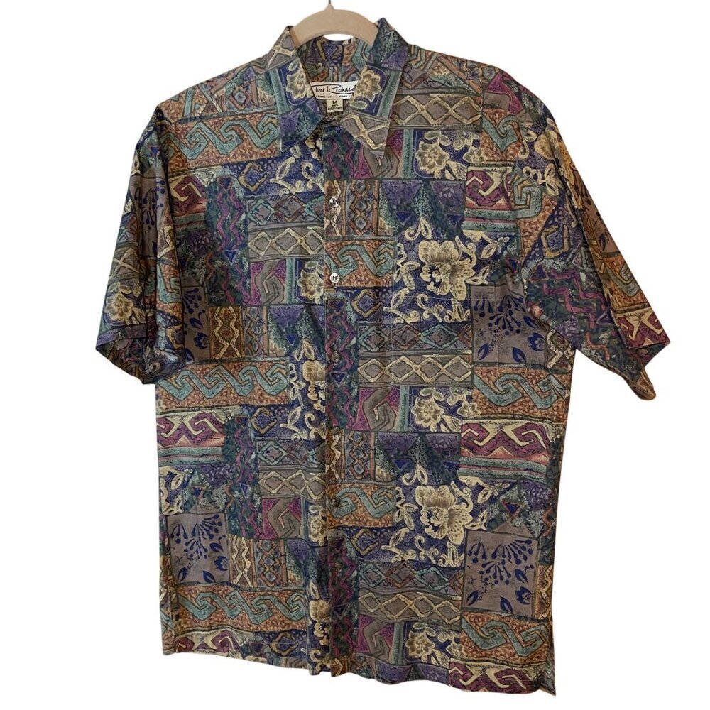 Tori Richard Vintage Mens Shirt Size M Multicolor Lawn Button Down Pure Cotton